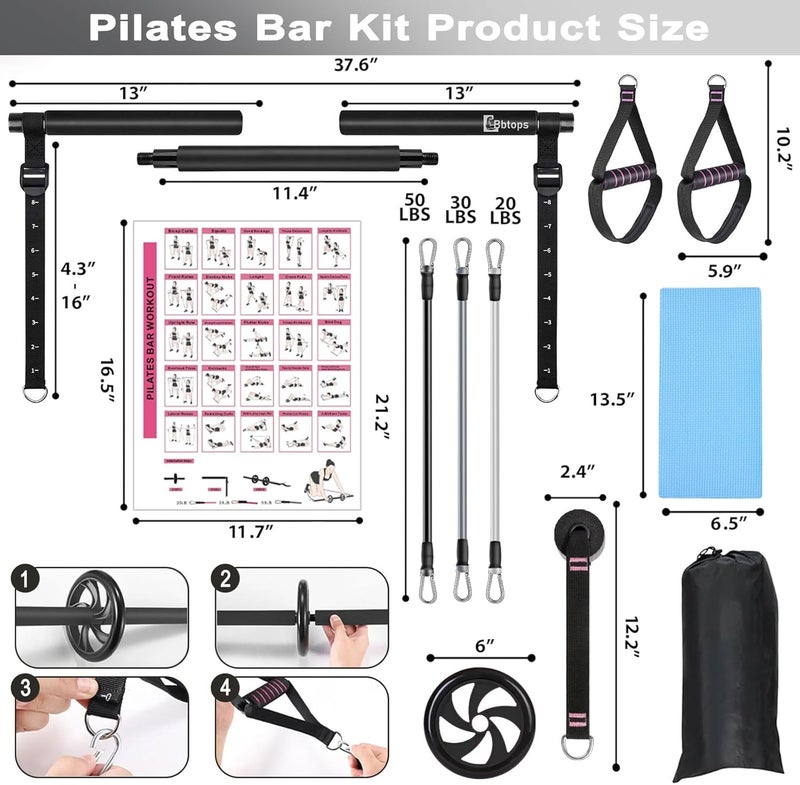 Bbtops Pilates Bar Kit with Resistance Bands,Ab Roller,2 in 1 Foot Strap & Handle,Door Anchor Pilates Equipment with Resistance Bands, Portable Home Gym Yoga Fitness Bar for Women & Men - Image 5